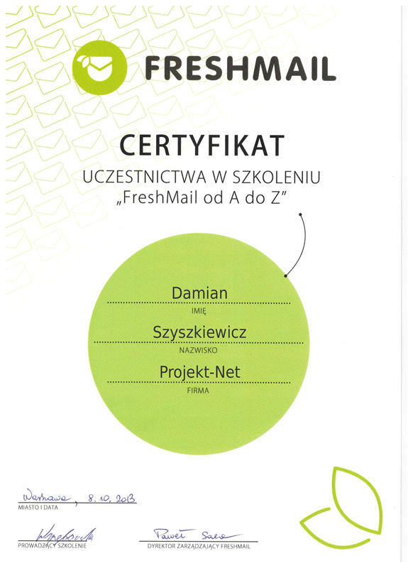 Certyfikat FRESHMAIL